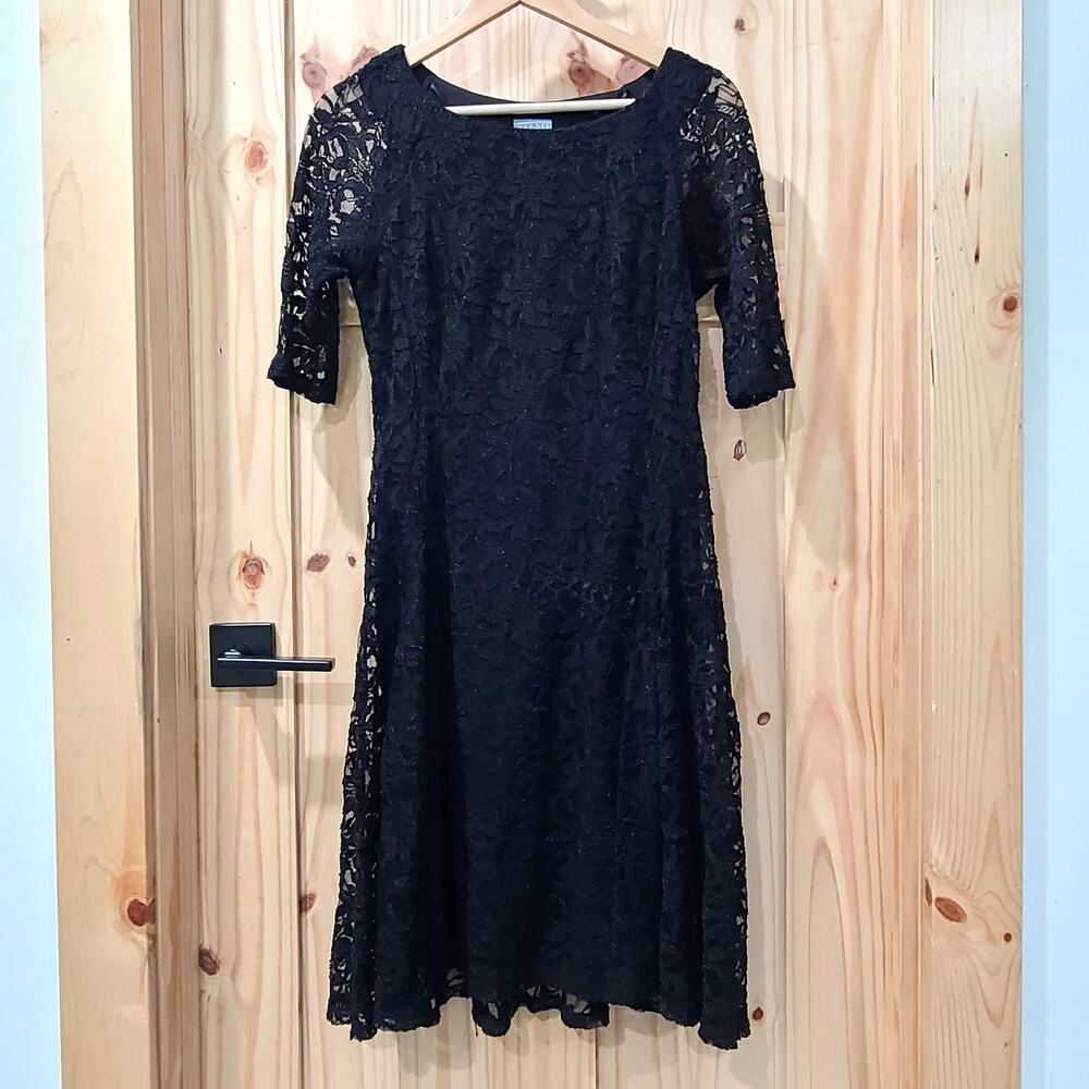 Rabbit Lace Fit Flare Black Lined Dress Whimsical Dark Fairy Romantic Size 12